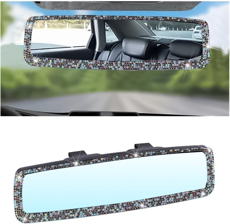Osilly Bling Car Rearview Mirror, Decorations Rear View Mirror with Crystal Rhinestones & Diamonds, Car Interior Trim Accessories, Clip-on & HD Glass, Sparkly Gift (AB Color+Purple) - Image 1